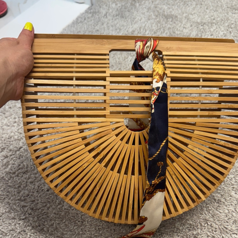 Bamboo Handbag with Scarf Accent